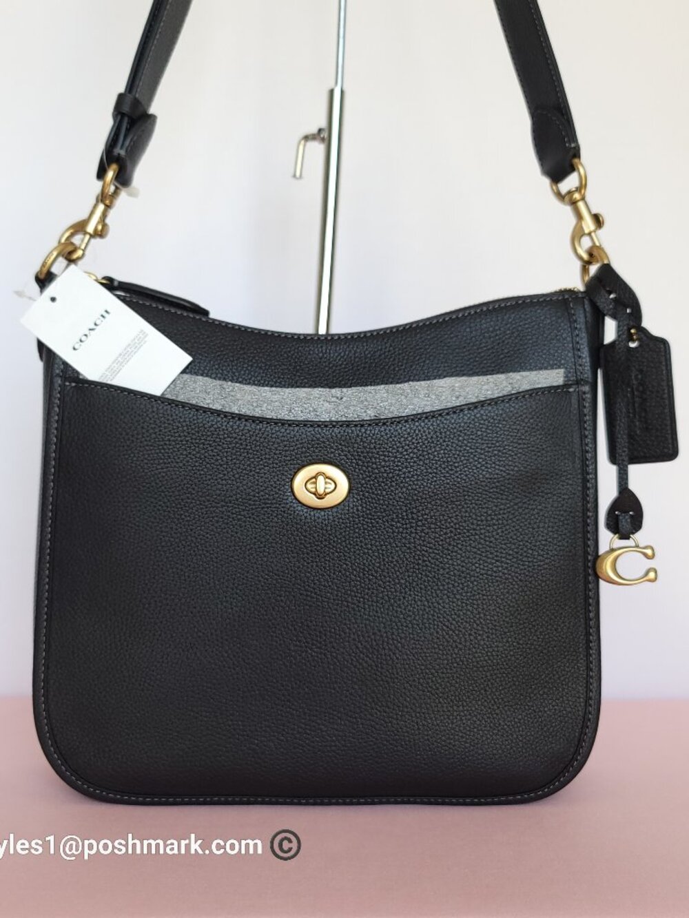 COACH Chaise Pebbled Leather Crossbody Bag- Black color $230.🎈⭐